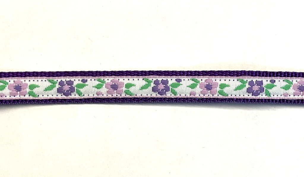 White with Purple and Green Flowers Dog Collar 1/2 inch