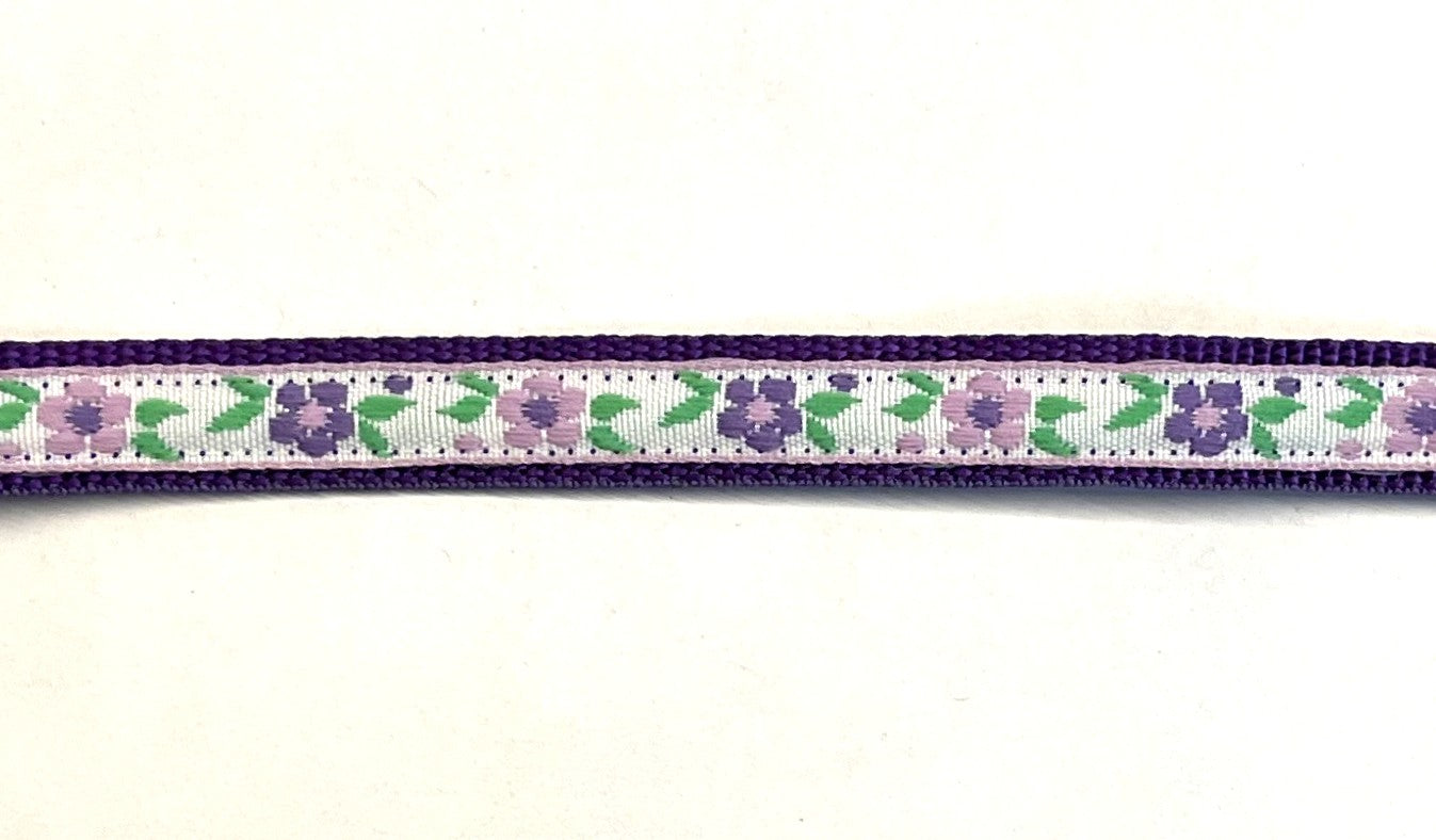 White with Purple and Green Flowers Dog Collar 1/2 inch