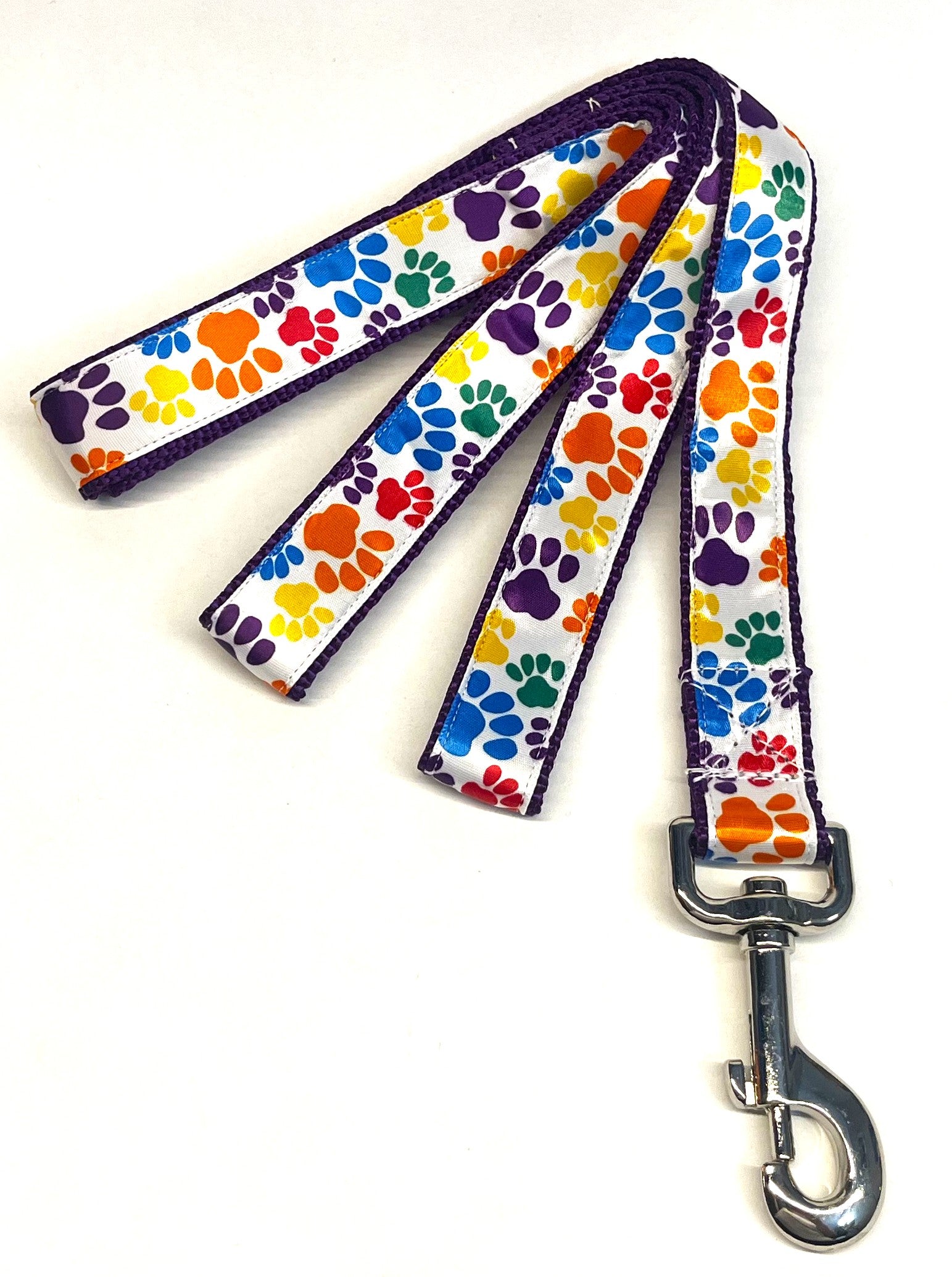 White with Rainbow Paws Dog Leash 1in