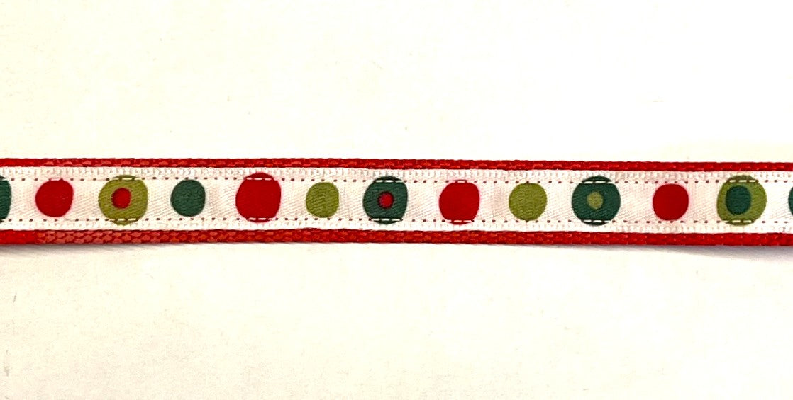 White with Red, Green & Olive Dots Dog Collar 1/2 inch