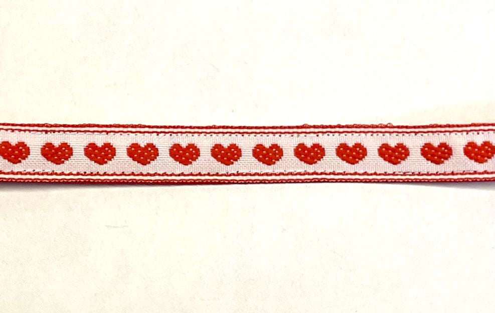White with Red Hearts & Stripe Dog Collar 1/2 inch