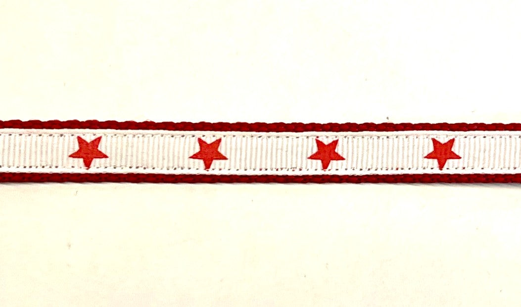 White with Red Stars Dog Collar 1/2 inch
