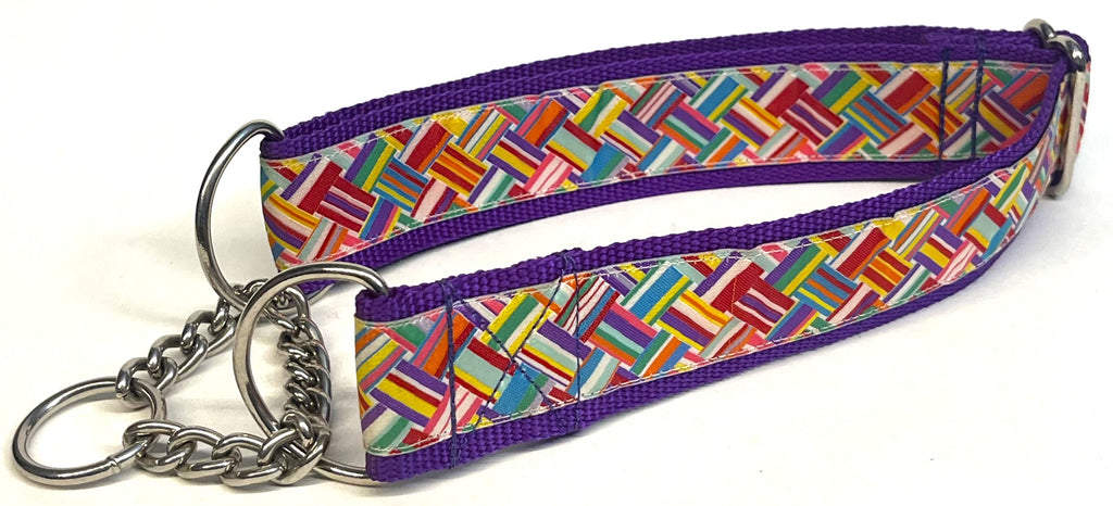 White and Rainbow Weave Chain Martingale Collar 1 1/2 in