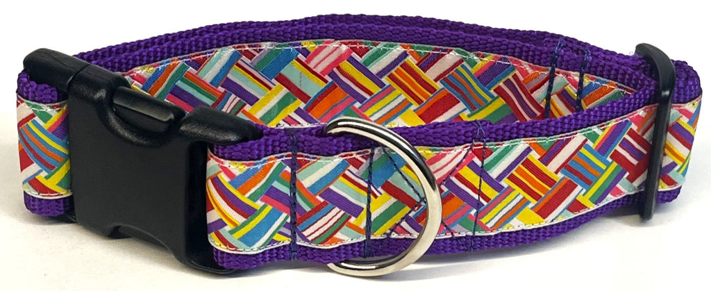 White and Rainbow Weave Dog Collar 1 1/2 in