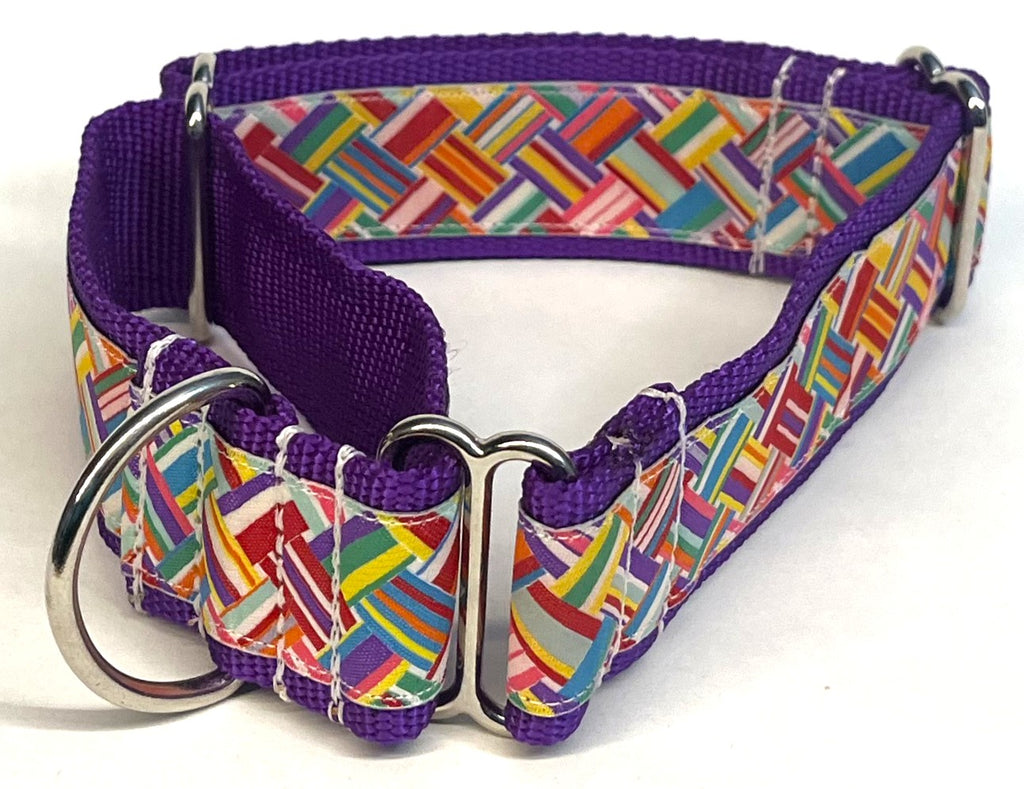White and Rainbow Weave Martingale Collar 1 1/2 in