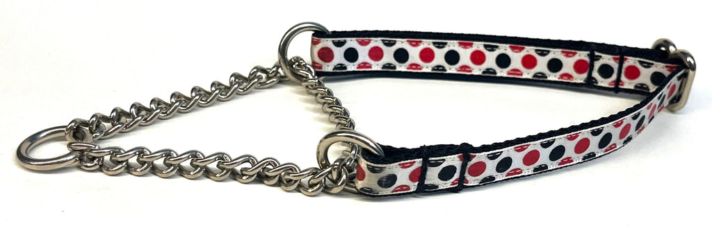 White with Black & Red Polka Dots Chain Martingale Collar 1/2