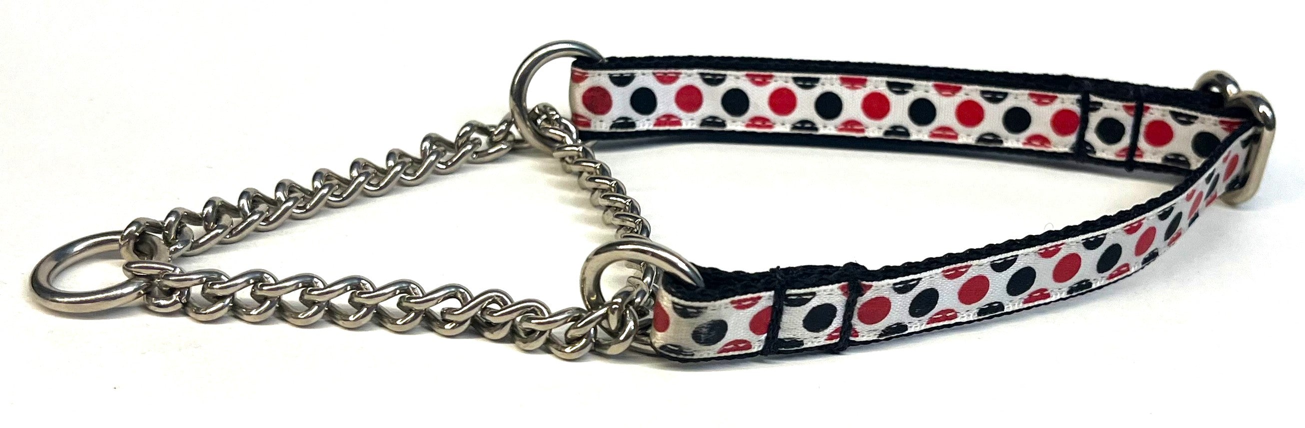 White with Black & Red Polka Dots Chain Martingale Collar 1/2