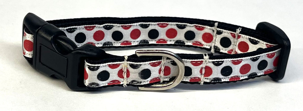 White with Black & Red Polka Dots Dog Collar 1/2