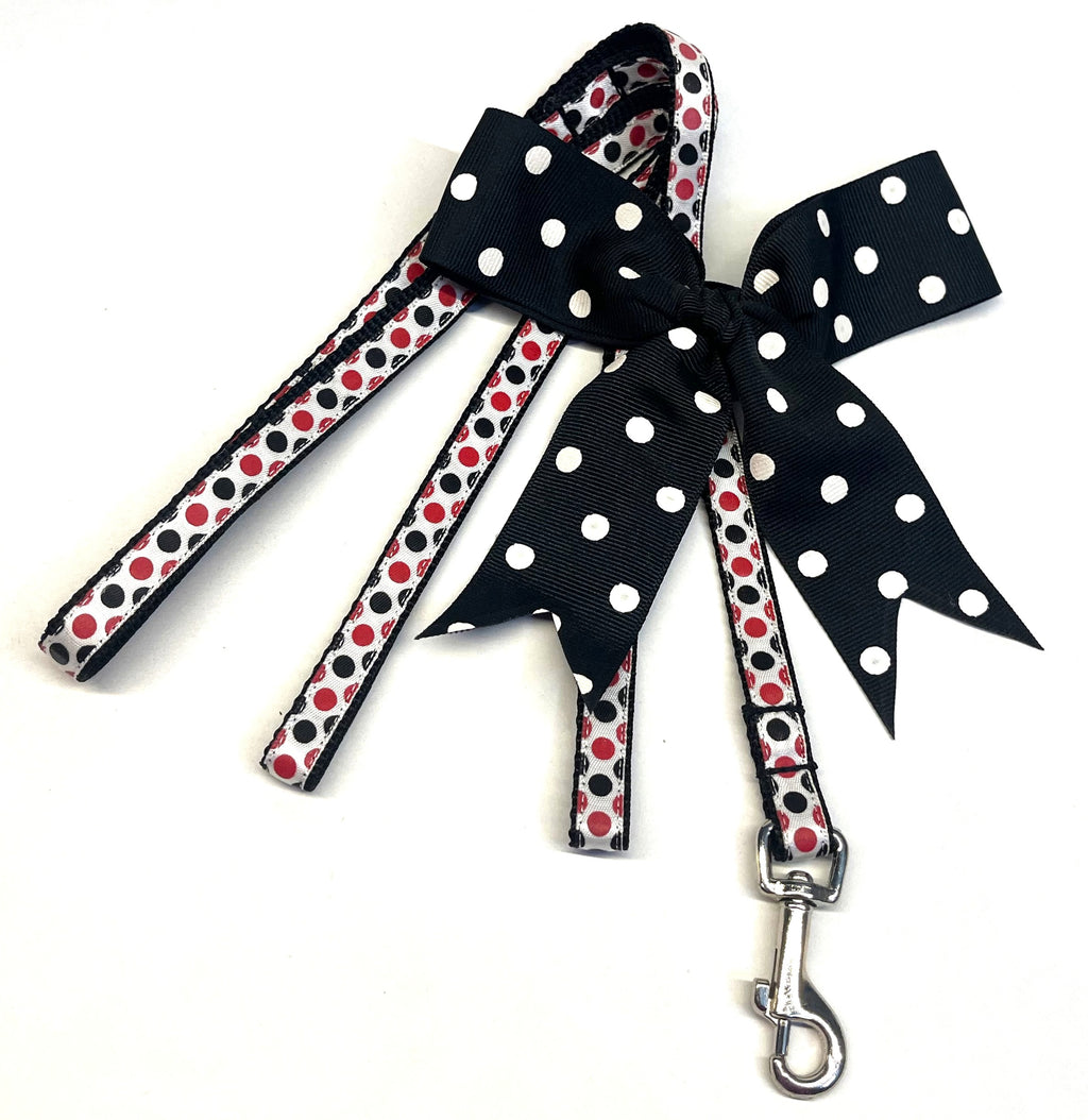 White with Black & Red Polka Dots Dog Leash 1/2
