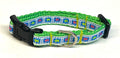 White with Blue Squares & Pink and Green Flowers Dog Collar 1/2