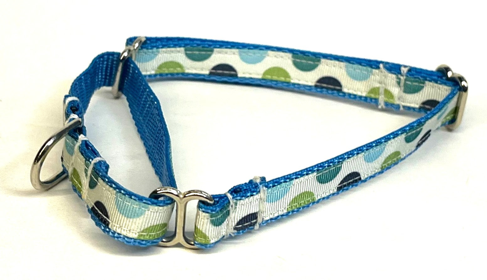 White with Blue, Green, Teal, Navy Half Circles Martingale Collar 1/2