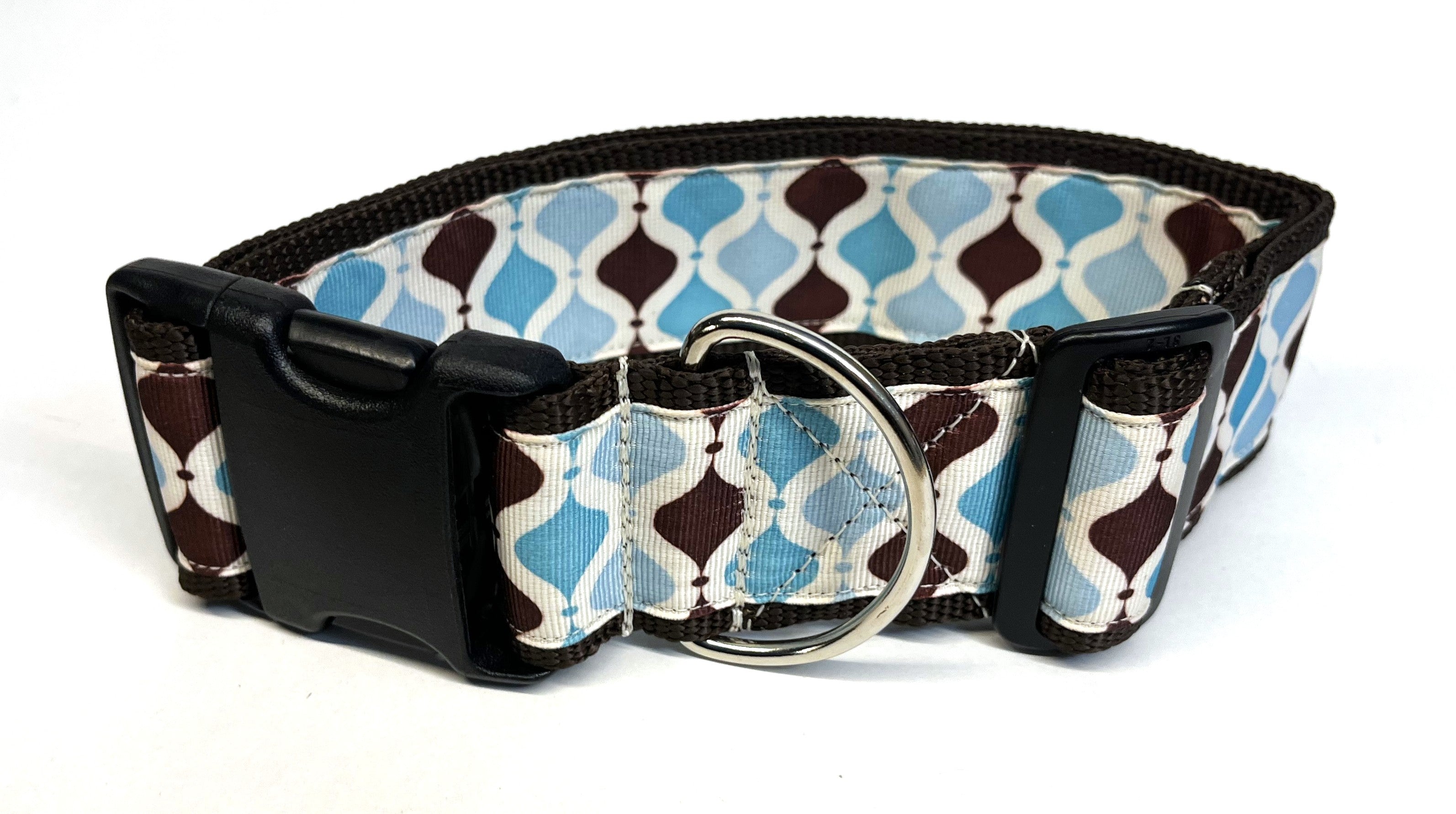 White with Brown, Blue, Light Blue Ogee Pattern Dog Collar 2in