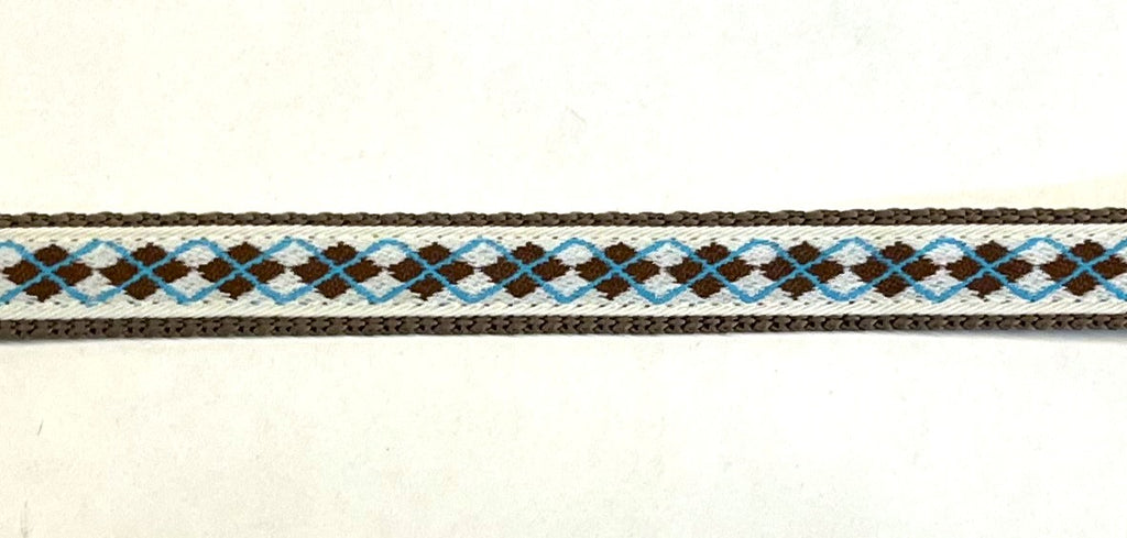 White with Brown and Blue Argyle Chain Martingale Collar 1/2
