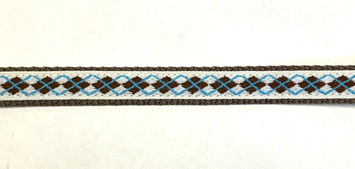 White with Brown and Blue Argyle Chain Martingale Collar 1/2