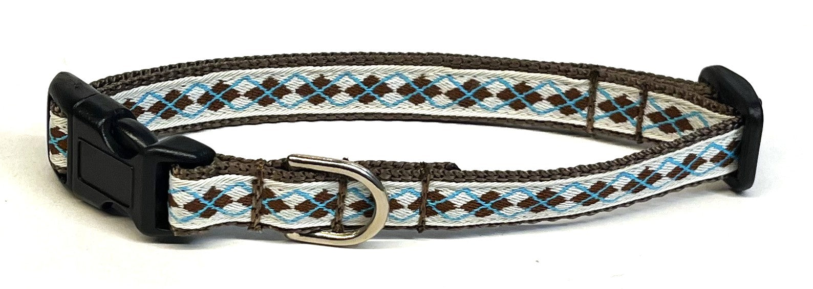White with Brown and Blue Argyle Dog Collar 1/2