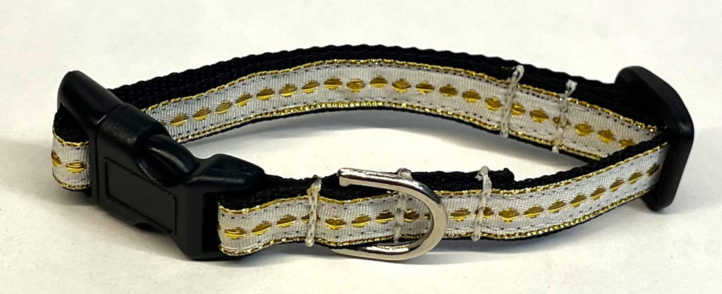 White with Gold Dots and Stripe Dog Collar 1/2