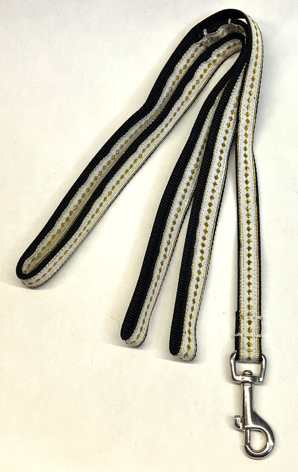 White with Gold Dots and Stripe Dog Leash 1/2