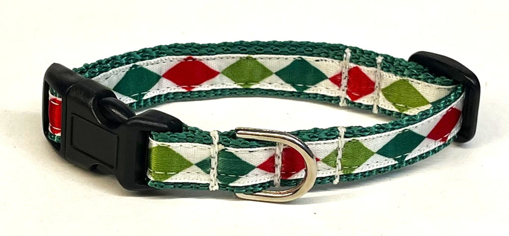 White with Green, Lime Green & Red Diamond Dog Collar 1/2