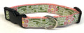 White with Green and Light Pink Flower Design Dog Collar 1in