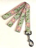 White with Green and Light Pink Flower Design Dog Leash 1in