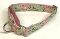 White with Green and Light Pink Flower Design Martingale Collar 1in