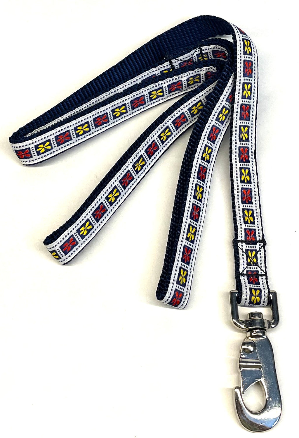 White with Navy Dots & Yellow and Red Flowers Dog Leash 3/4