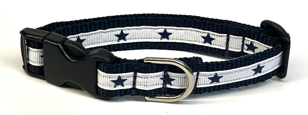 White with Navy Stars Dog Collar 3/4