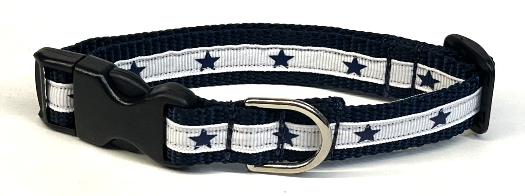 White with Navy Stars Dog Collar 3/4