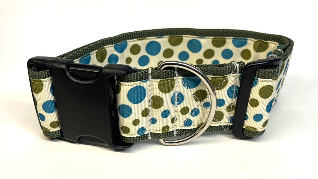 White with Olive and Teal Bubble Dots Dog Collar 2in
