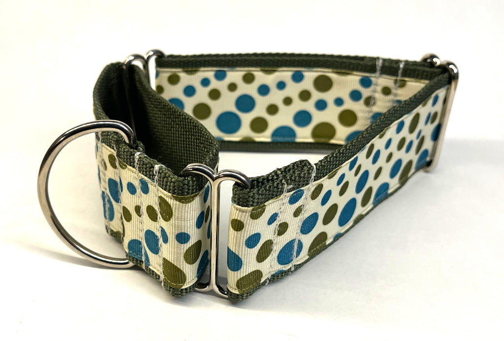 White with Olive and Teal Bubble Dots Martingale Collar 2in