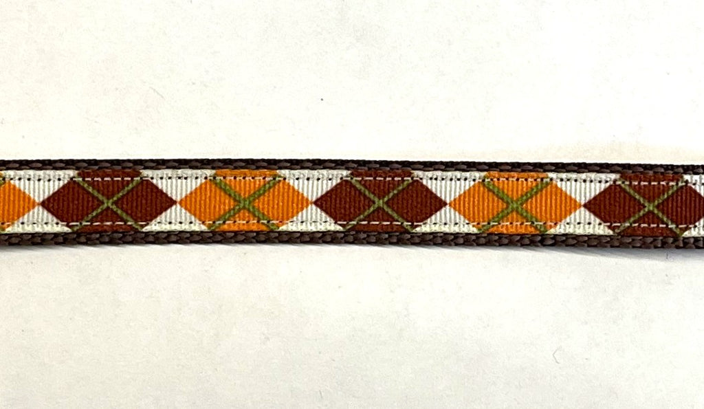 White with Orange, Burgundy, and Olive Green Argyle Chain Martingale Collar 1/2