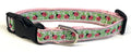 White with Pink Ladybugs and Green Leaves Dog Collar 3/4
