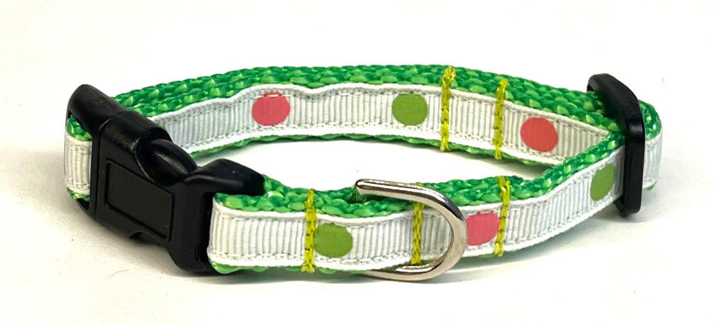 White with Pink & Green Dots Dog Collar 1/2