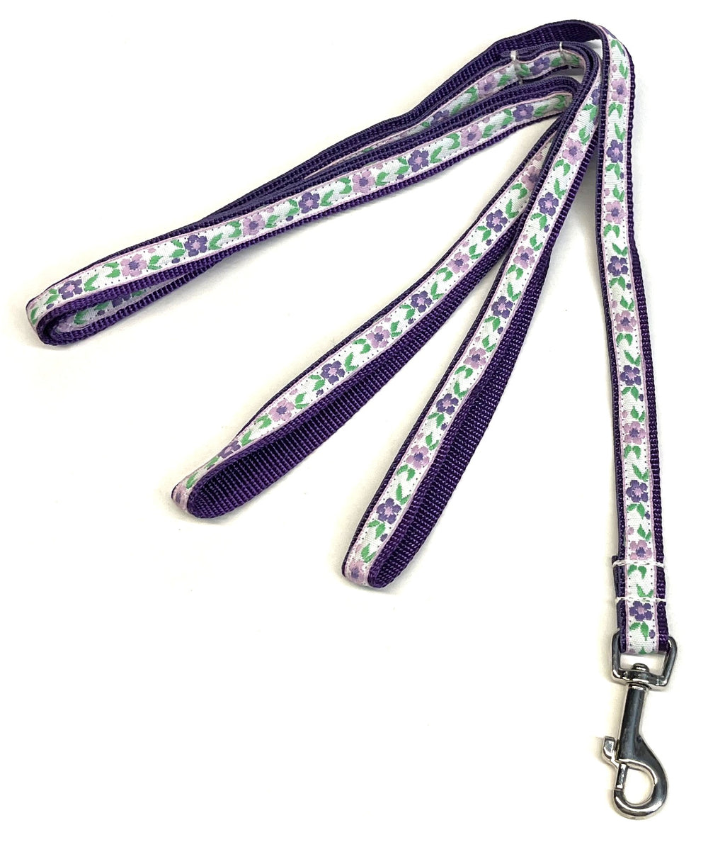 White with Purple and Lavender Flowers Dog Leash 1/2