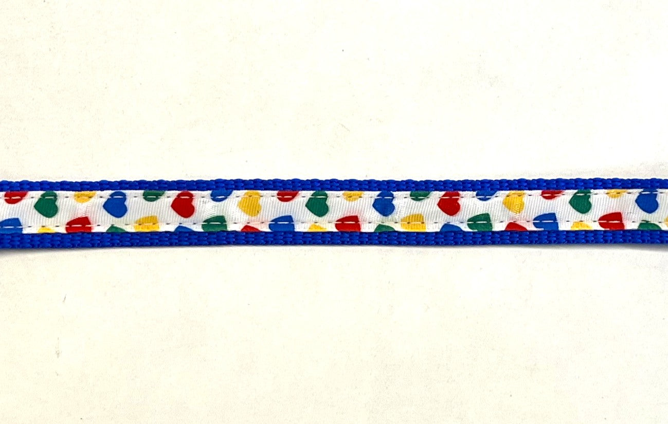 White with Rainbow Hearts Dog Collar 1/2