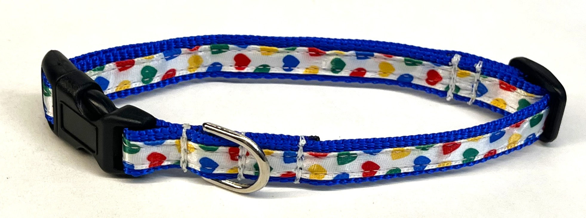White with Rainbow Hearts Dog Collar 1/2