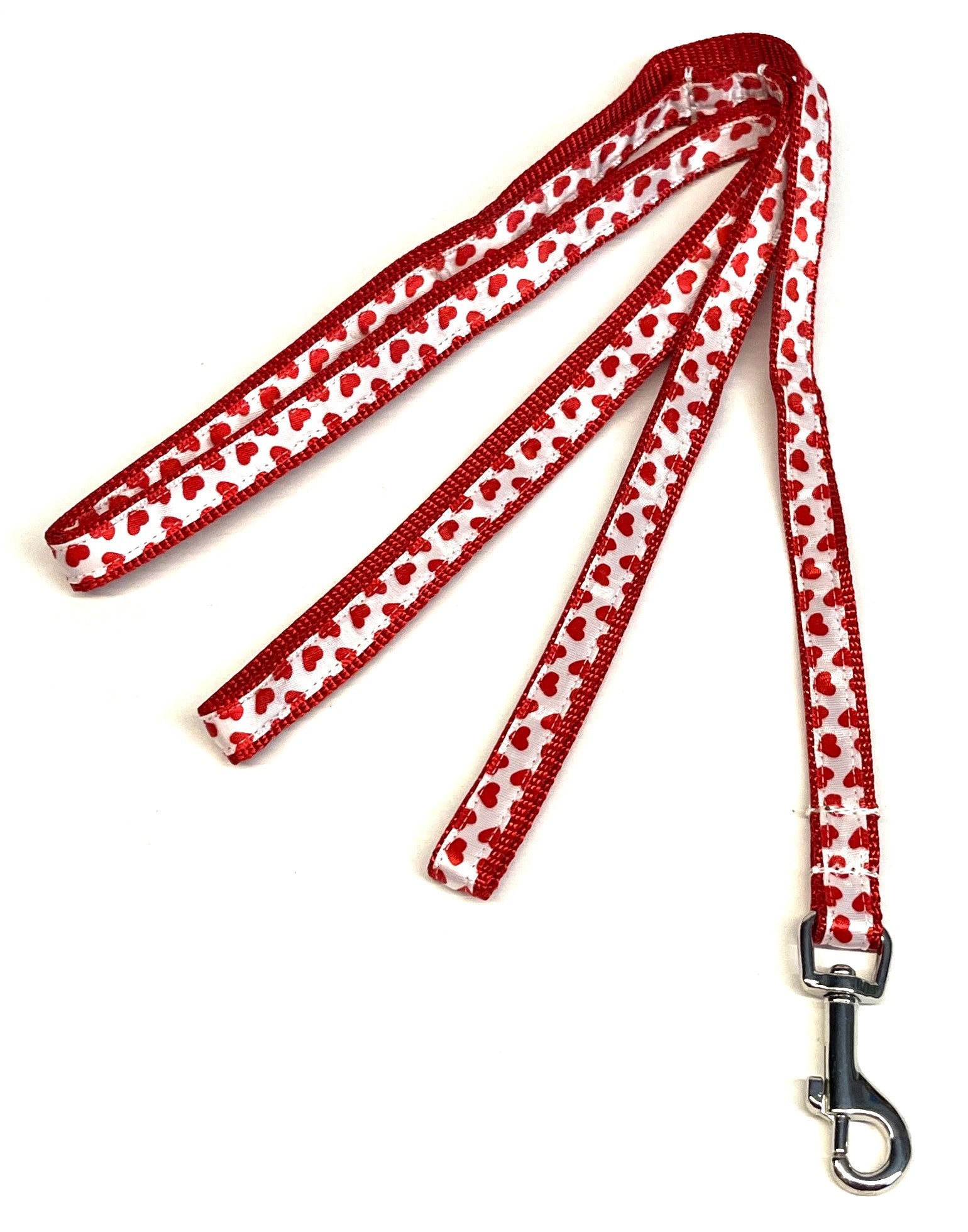 White with Red Hearts Dog Leash 1/2