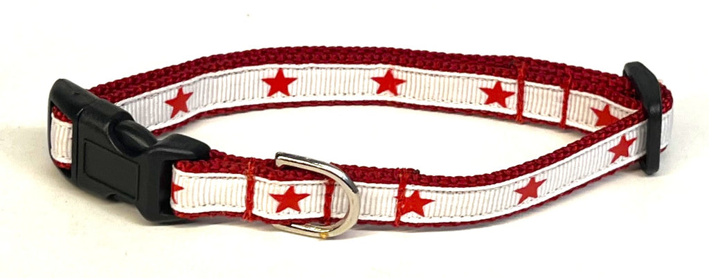 White with Red Stars Dog Collar 1/2