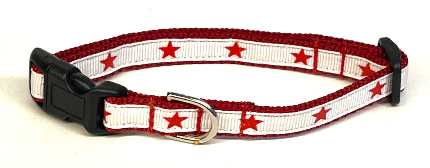 White with Red Stars Dog Collar 1/2