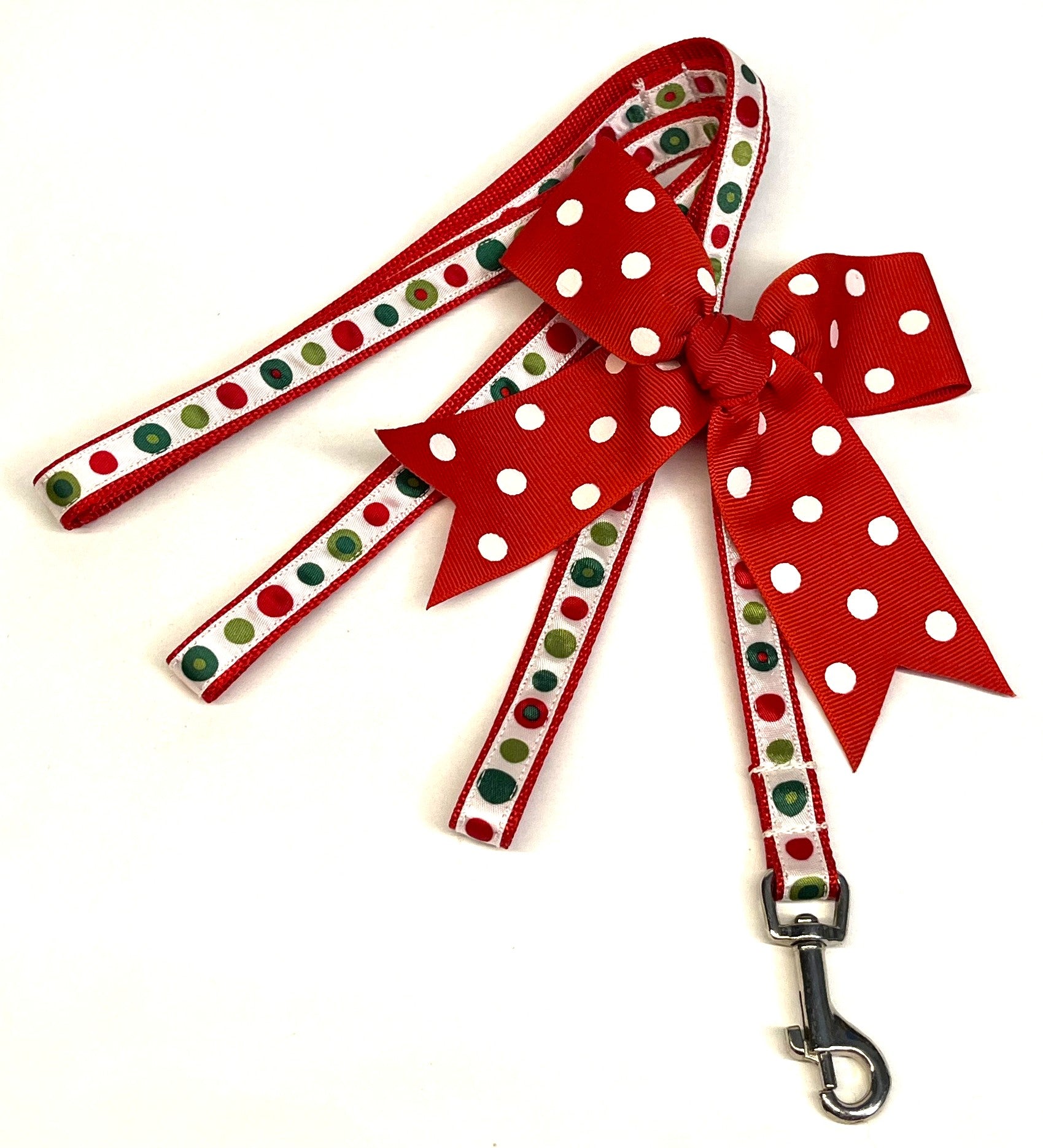 White with Red, Green & Olive Dots Dog Leash 1/2