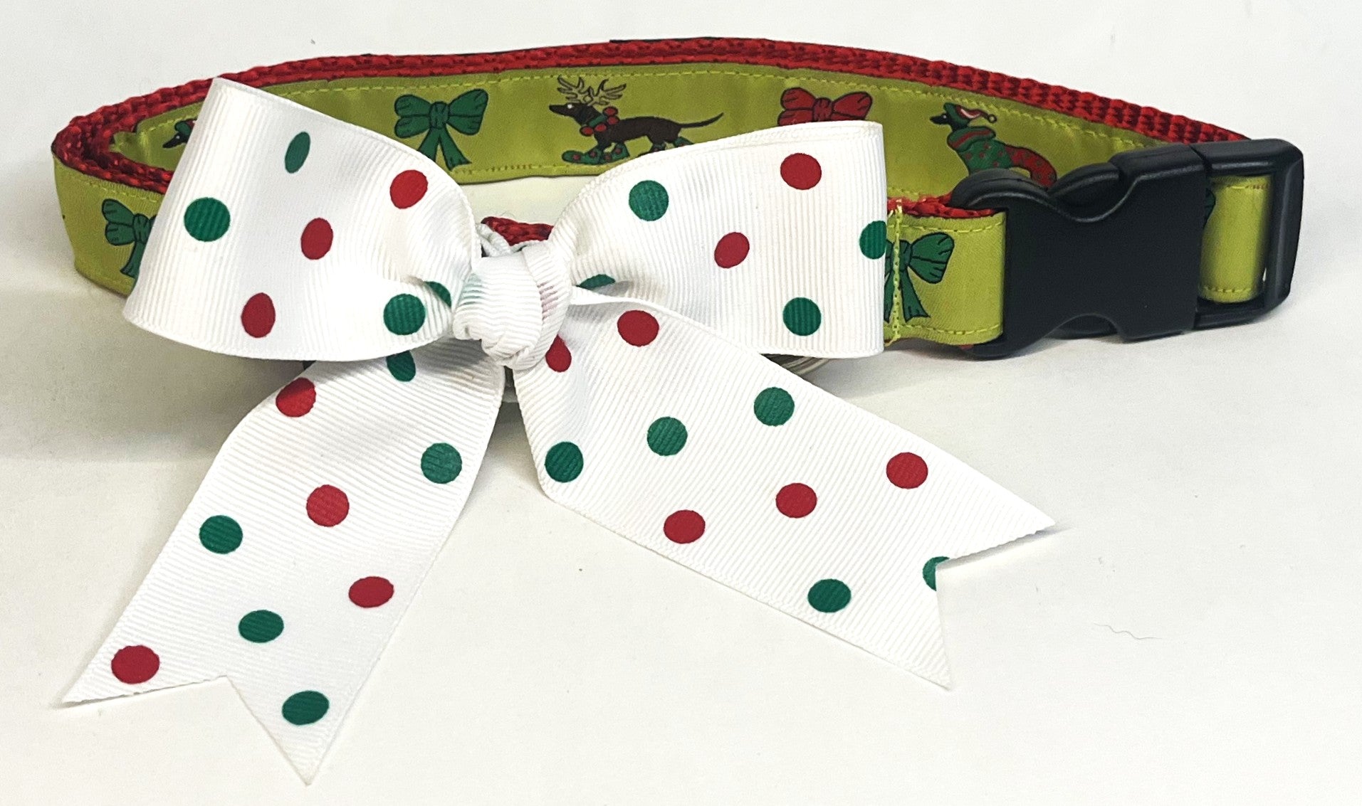 White with Red and Green Dots Bow