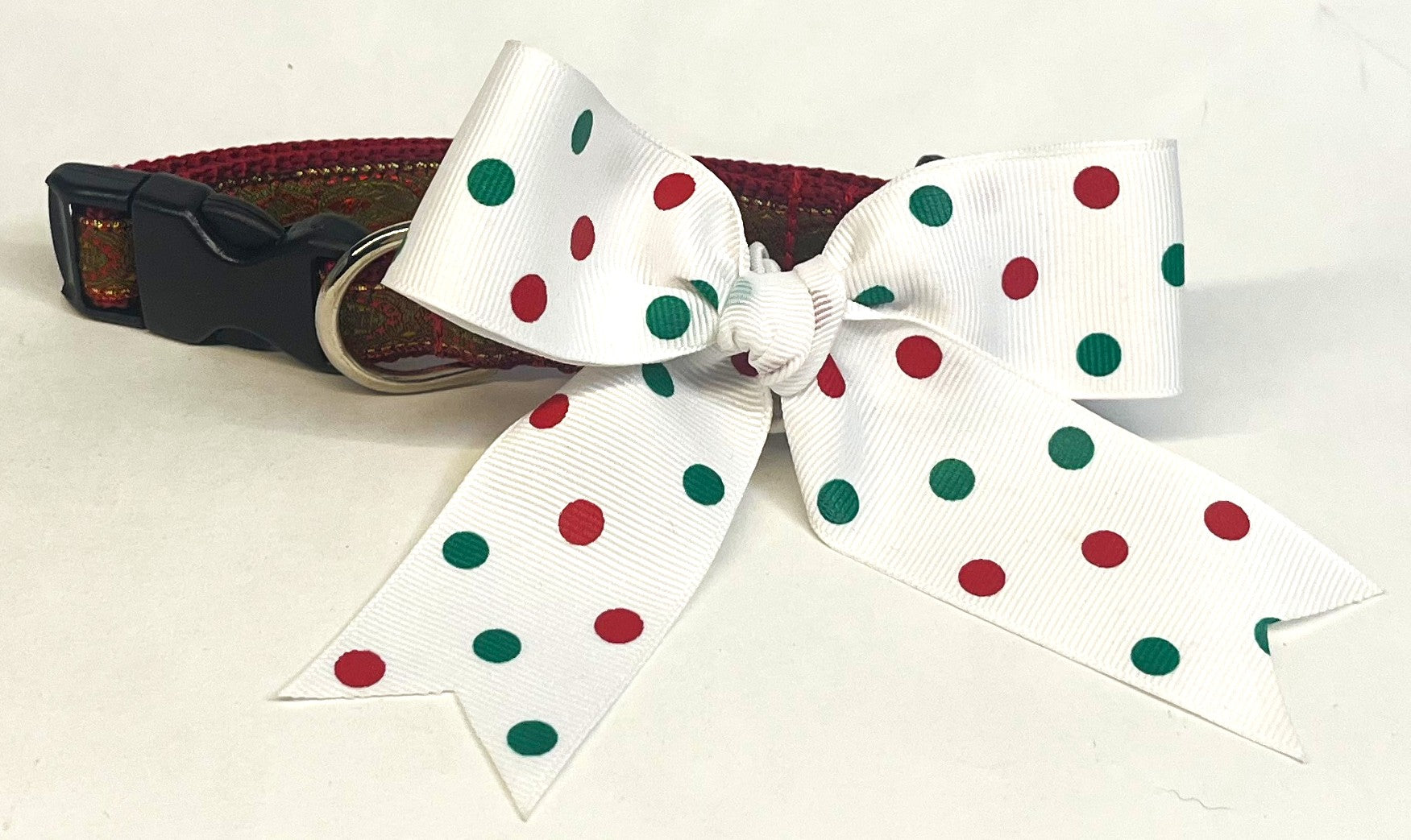 White with Red and Green Dots Bow