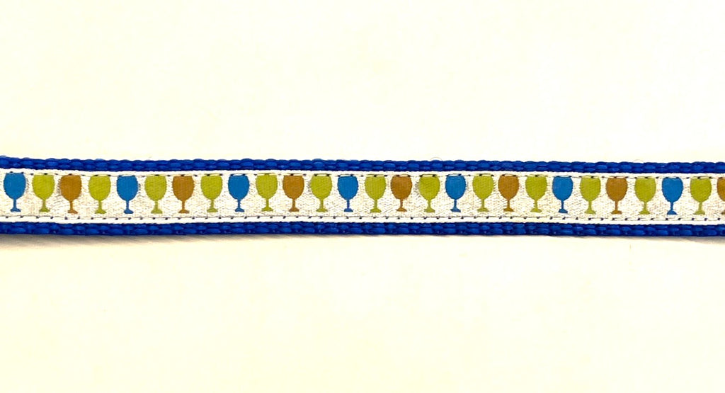 White with Blue, Green & Orange Wine Glasses Dog Collar 1/2