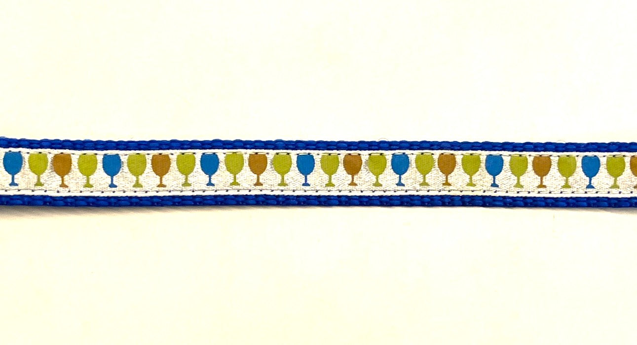 White with Blue, Green & Orange Wine Glasses Dog Collar 1/2