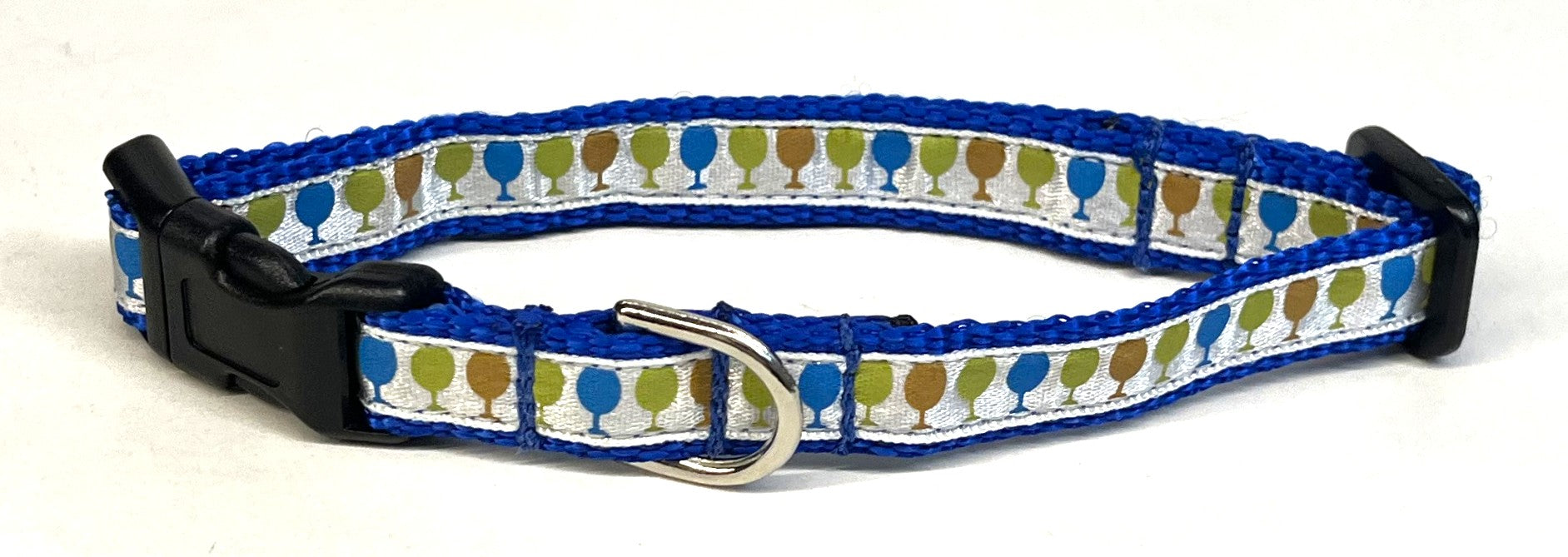 White with Blue, Green & Orange Wine Glasses Dog Collar 1/2