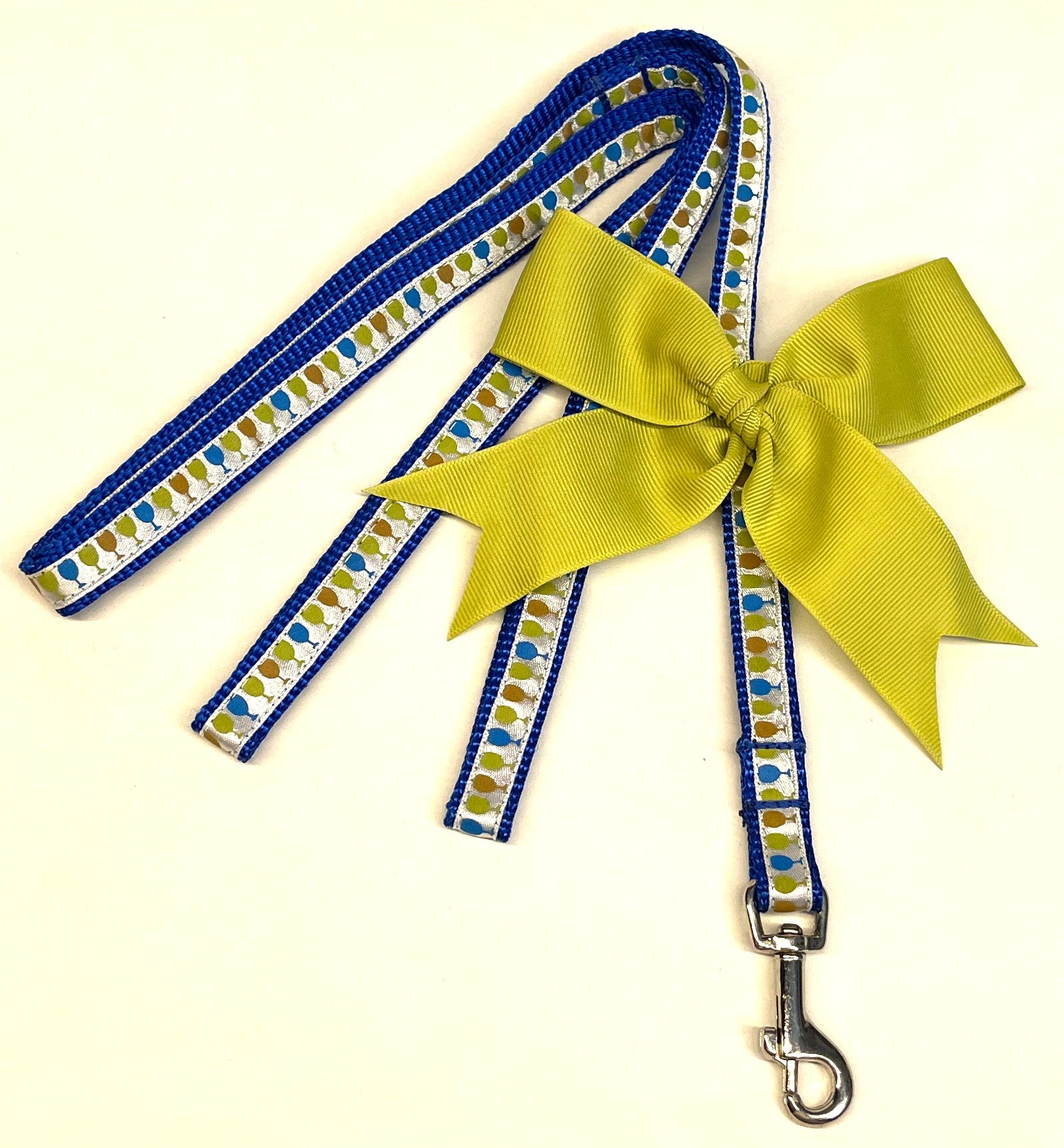 White with Blue, Green & Orange Wine Glasses Dog Leash 1/2
