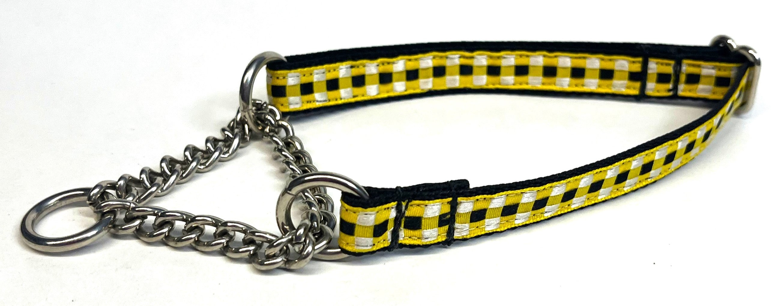Yellow, Black & White Plaid Chain Martingale Collar 1/2