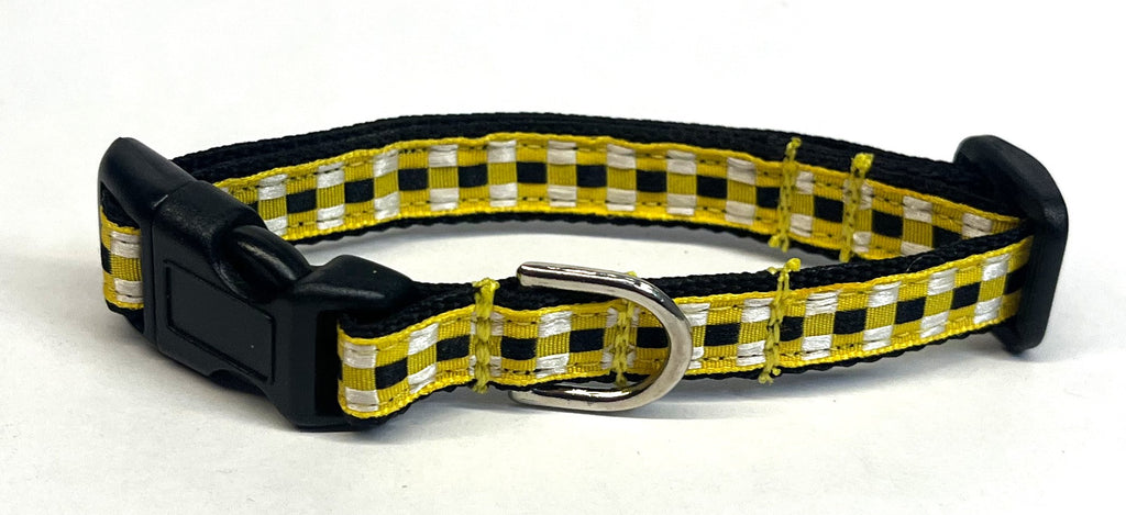 Yellow, Black & White Plaid Dog Collar 1/2