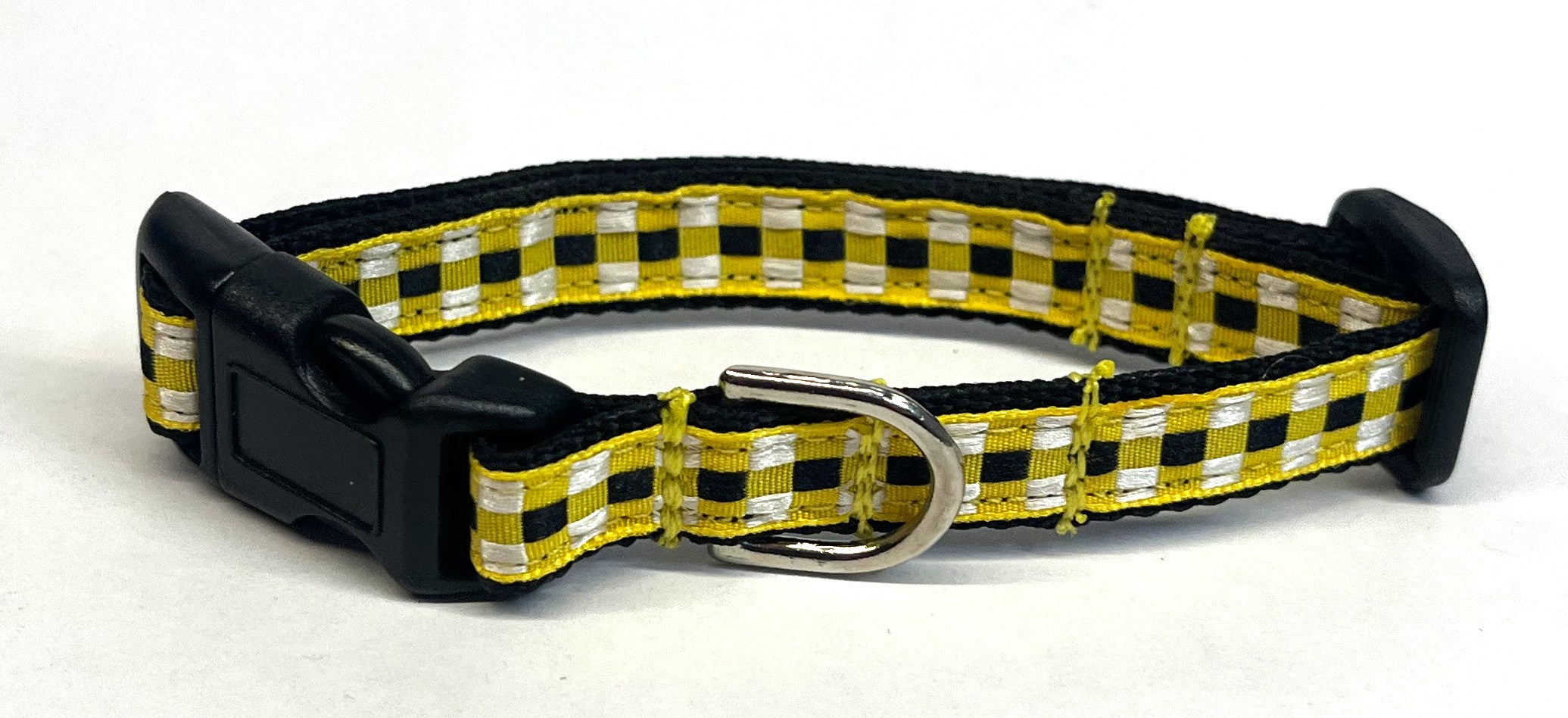 Yellow, Black & White Plaid Dog Collar 1/2