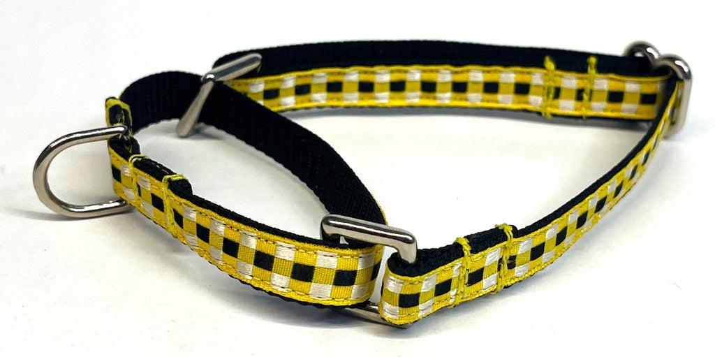 Yellow, Black & White Plaid Martingale Collar 1/2